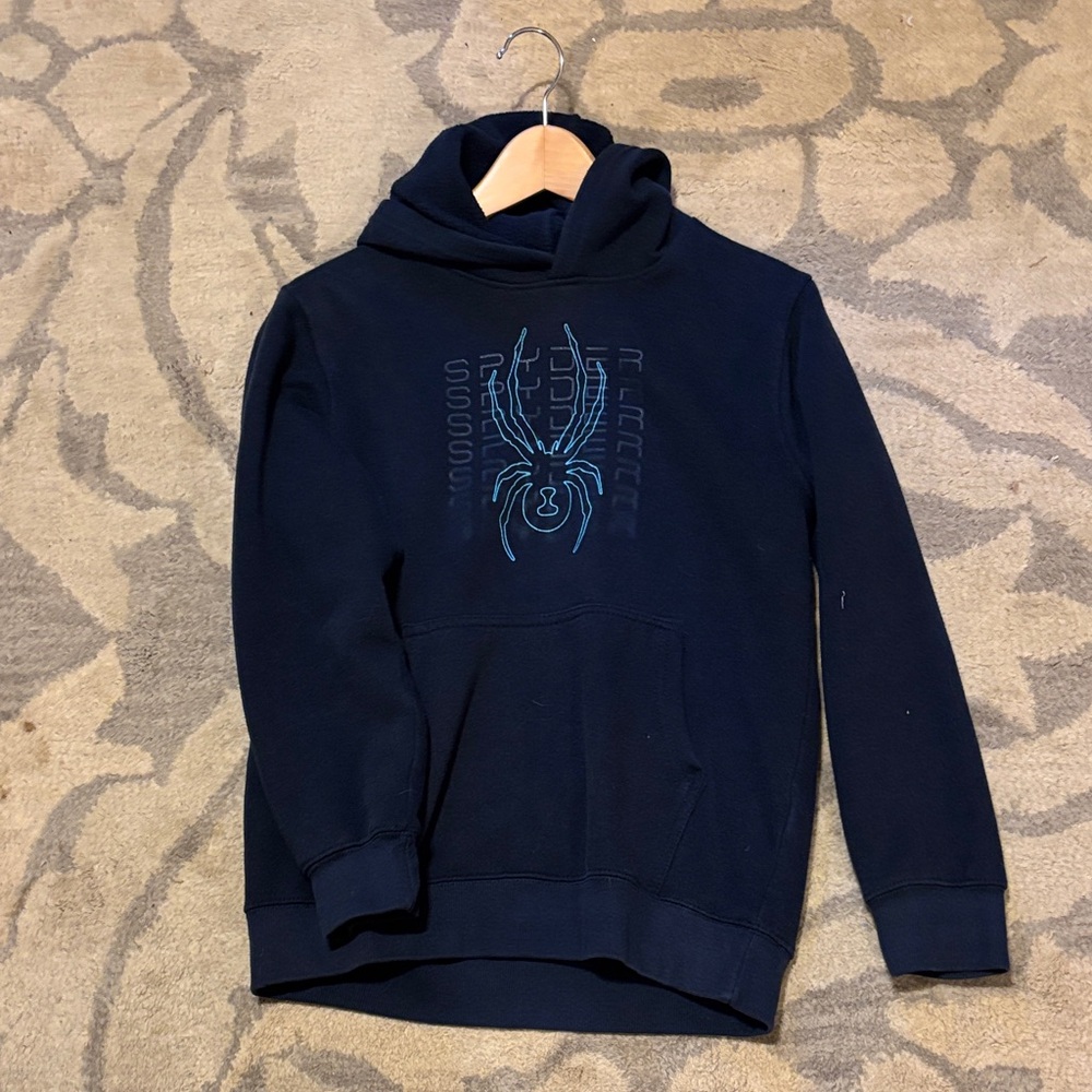 Kids Navy Hooded Pullover with Blue Spider Graphic